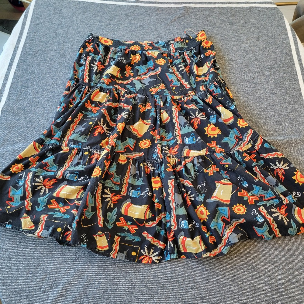 Vintage Express Compagnie Internationale Cotton Tiered Novelty Camp Skirt M